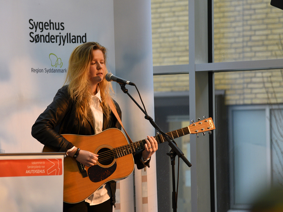 Den sønderjyske musiker Rikke Thomsen underholdt med et par hendes sange, som er på sønderjysk