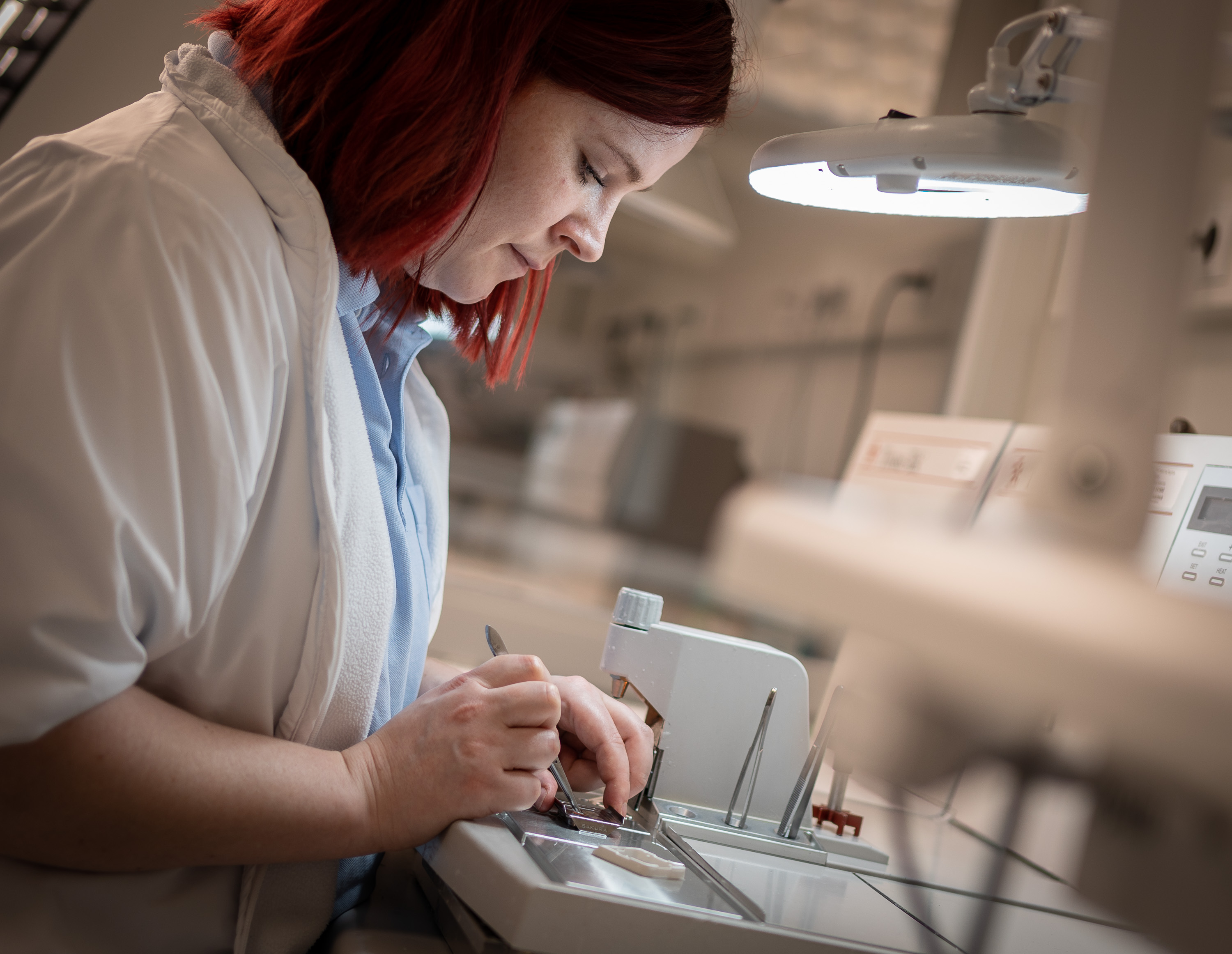 Trin 4: Prøverne indstøbes i flydende paraffin, som er fast ved stuetemperatur. 