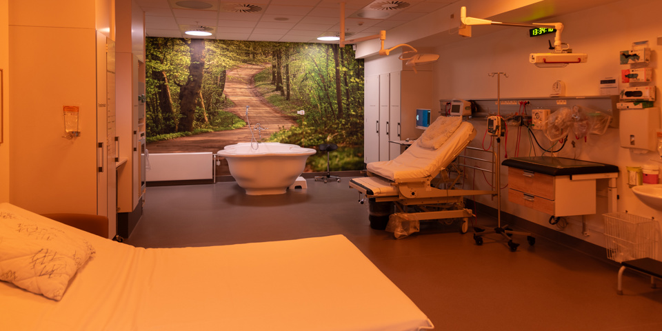 Sådan ser der ud på fødestuen. Den er udstyret med en sanseskærm med tilhørende lyd og lys.